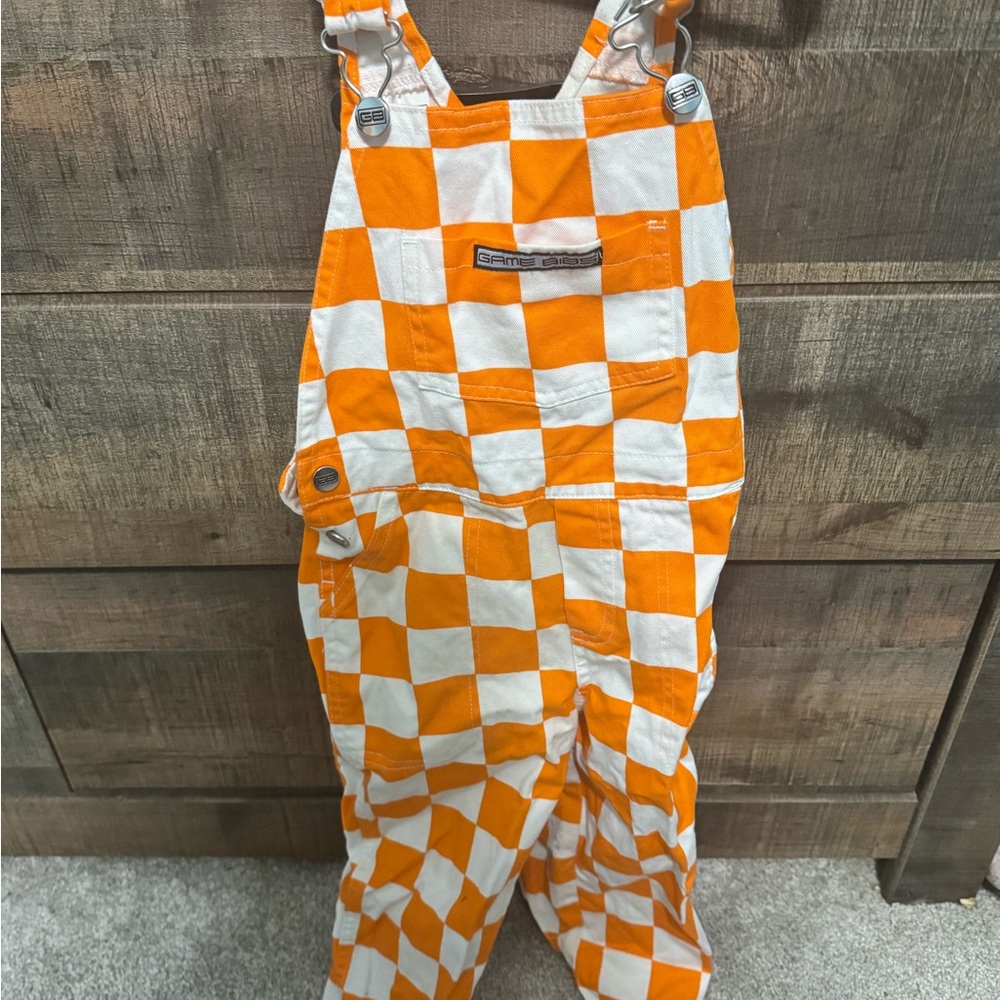 Orange and White Checkered overall bibs